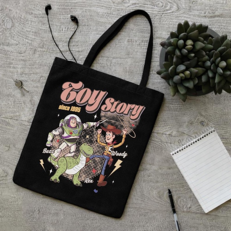 Disneyland Toy Story 1995 Retro Tote Bag, Woody Buzz Lightyear Rex Shoulder Bag, Disney Pixar Fest, Wdw Disneyland Family Vacation Trip image 1