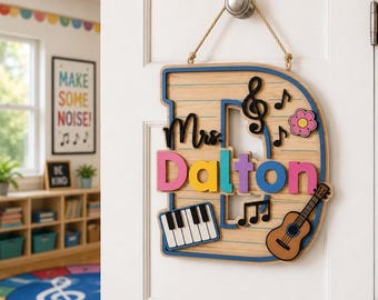 Letrero personalizado para la puerta del aula de música, letrero de madera personalizado con el nombre del profesor, decoración para el aula de música, regreso a clases, regalo para el profesor