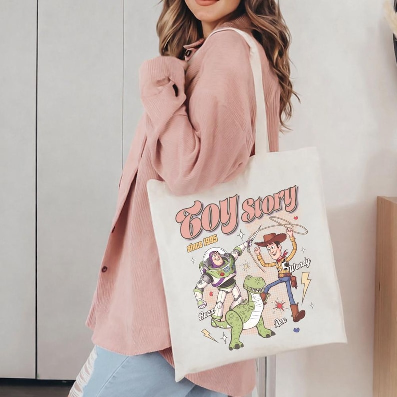 Disneyland Toy Story 1995 Retro Tote Bag, Woody Buzz Lightyear Rex Shoulder Bag, Disney Pixar Fest, Wdw Disneyland Family Vacation Trip image 4