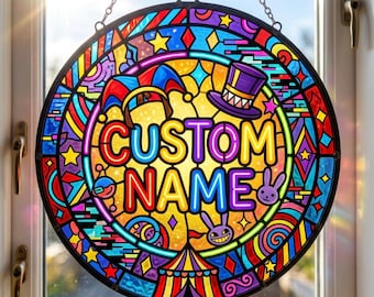 Pomni And Caine Stained Glass Suncatcher, The Amazing Digital Circus Suncatcher, Amazing Digital Circus Window Hanging, Circus Fan Gift
