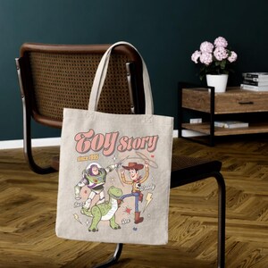 Disneyland Toy Story 1995 Retro Tote Bag, Woody Buzz Lightyear Rex Shoulder Bag, Disney Pixar Fest, Wdw Disneyland Family Vacation Trip image 3