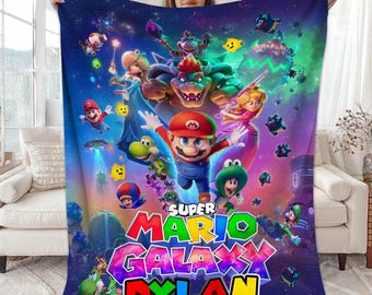 Custom Super Mario Movie Blanket, Personalized Mario and Friends Gaming Blanket, Custom Mario Throw Blanket, Gift For Kids