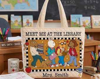 Personalized Arthur Quilted Tote Bag, Arthur Library Quilted Bag, Meet Me At The Library Tote, Reading Lover Gift, Librarian Tote Bag