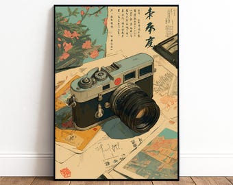 Vintage Camera Print – Retro Photography Illustration – Japanese Sketch Style Wall Art