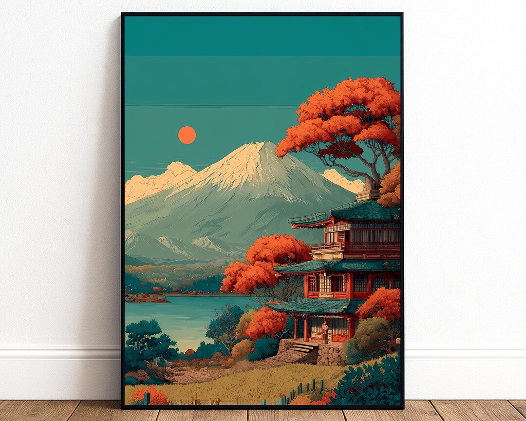 Mount Fuji Landscape Poster, Japanese Temple Wall Art - Etsy