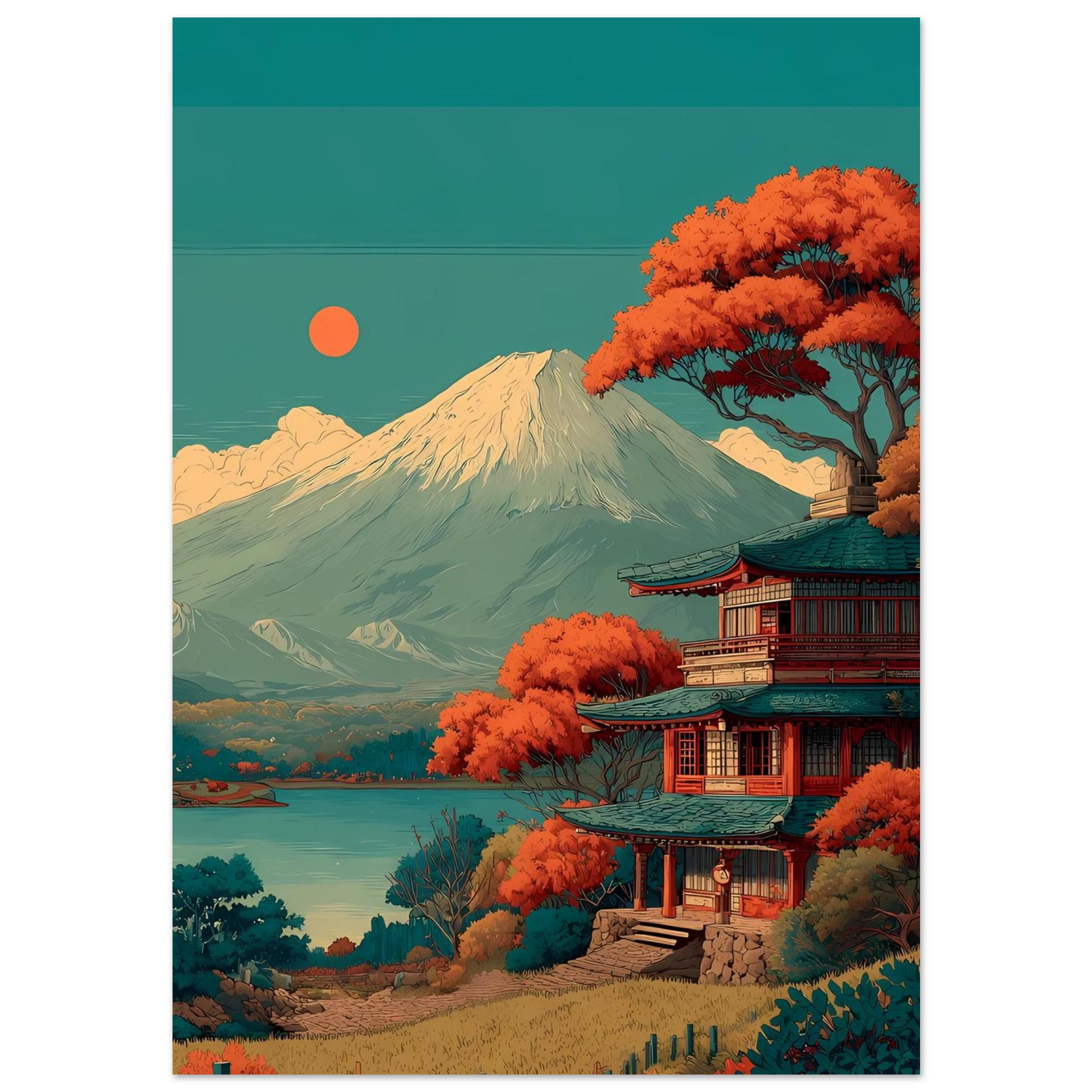 Mount Fuji Landscape Poster, Japanese Temple Wall Art - Etsy