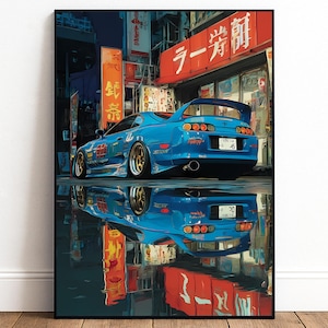 Toyota Supra Art Print – JDM Street Racing Illustration – Neon City Car Poster