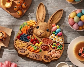 Easter Bunny Wooden Charcuterie Board, Handmade Rabbit Serving Tray, Spring Kitchen Decor, Easter Gift for Family, Kids Party Platter
