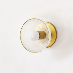 Farmhouse Dining Room Glass Shade and Brass Sconce Light Powder Room Gold Lighting Utility Glass and Brass Sconce Light Vanity Light