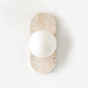 Travertine Stone and Opal Glass Globe Shade Sconce Light Flush Mount Travertine Light Fixture Mud Room Wall Light Bathroom Travertine Sconce