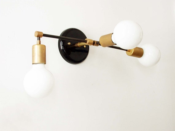 Triple Wall Sconce Brass Fixture Modern Sconce Lamp Wall Lighting Black Sconce Foyer Light Bedroom Lamp Mid Century Wall Lamp Fixture