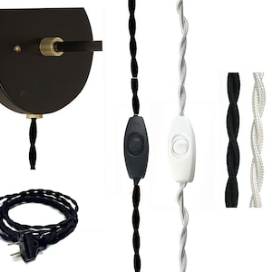 Peut inclure: Ensemble de composants électriques pour luminaires. Comprend un pavillon de plafond noir, des câbles torsadés noirs et blancs, des interrupteurs en ligne et un cordon d'alimentation noir avec une prise. Les câbles sont disponibles en noir, blanc et or.