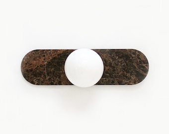 Dark Emperador Marble Minimalist Wall Sconce - Opal Glass Globe Flush Mount Vanity Light
