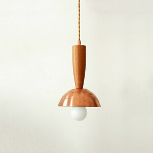 Mid Century Copper Pendant Lamp Modern Ceiling Lighting Copper Ceiling Light Wood Pendant Copper Hanging Lights Modern Pendant Copper Lamp image 3