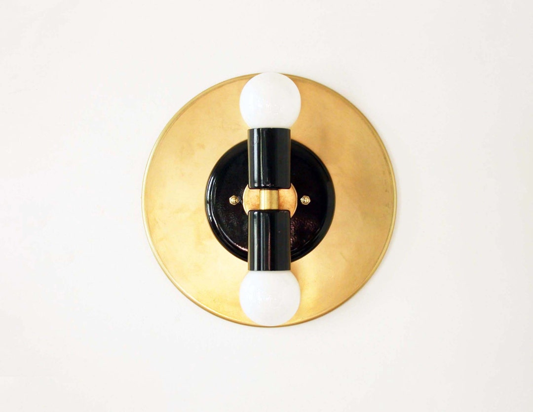 Modern Wall Double Sconce Gold Black Wall Fixture Brass Lighting Black ...