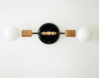 Modern Double Wall  Brass Sconce Lamp Wall Light Fixture Bedroom Light Vanity Light Black Gold Lamp Brass Double Mid