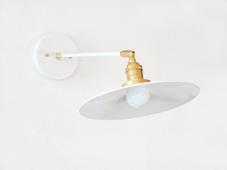 Industrial White Metal Shade Wall Sconce Lamp Adjustable Etsy