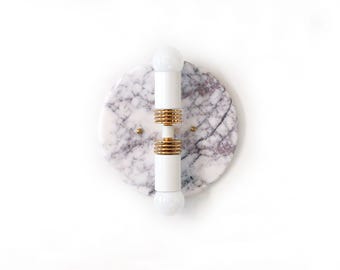 White Lilac Marble and Brass Double Wall Light Fixture White and Gold Sconce Light Marble Double Vanity Lighting Lilac Marble Kitchen Lights