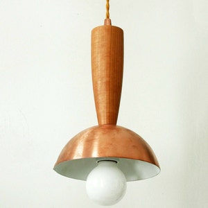 Mid Century Copper Pendant Lamp Modern Ceiling Lighting Copper Ceiling Light Wood Pendant Copper Hanging Lights Modern Pendant Copper Lamp image 5