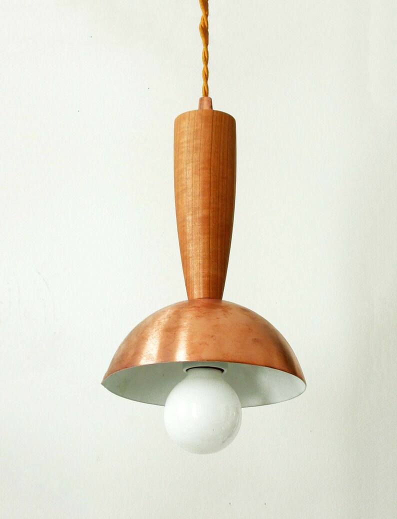 Mid Century Copper Pendant Lamp Modern Ceiling Lighting Copper Ceiling Light Wood Pendant Copper Hanging Lights Modern Pendant Copper Lamp image 5