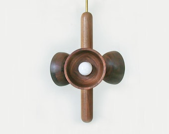 Triple Walnut Mid Century Modern Chandelier Walnut and Brass Kitchen Island Lighting Living Room Walnut Chandelier Dining Room Ceiling Light