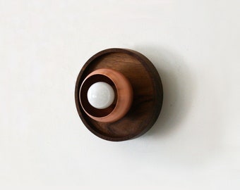 Copper and Walnut Flush Mount Kitchen Wall Light Copper Fixture Light Wooden Sconce Flush Mount Copper Vanity Lighting