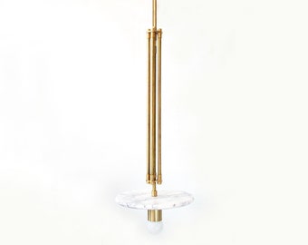 White Lilly and Brass Eclectic Pendant Light Kitchen Island Marble Pendant Light Brass Foyer Lighting Brass and Marble Bathroom Ceiling Lamp