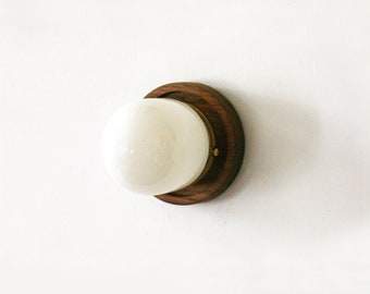 Minimal Walnut and White Globe Sconce Lamp Modern Wooden Fixture Light Walnut Vanity Sconce Walnut Kitchen Wall Light Staircase Sconce Light