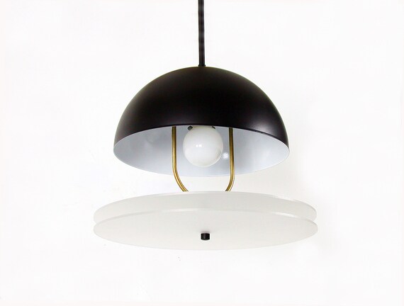 Mid Century Pendant Lamp Black Pendant Large Metal Shade Etsy