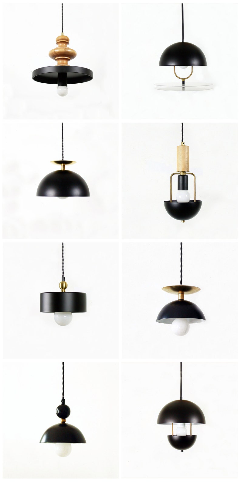 Mid Century Modern Black Pendant Lamp Black and Brass Pendant Etsy