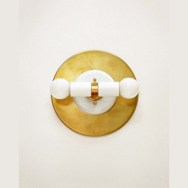 Sconce Modern Double White Lamp, Wall Light Fixture, Bedroom Light, Bedside Light, White Gold Lamp, Brass Double Mid Century Lighting