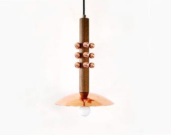 Copper & Walnut Wood Pendant Light - Modern Kitchen Island Lighting - Powder Room Ceiling Light Fixture