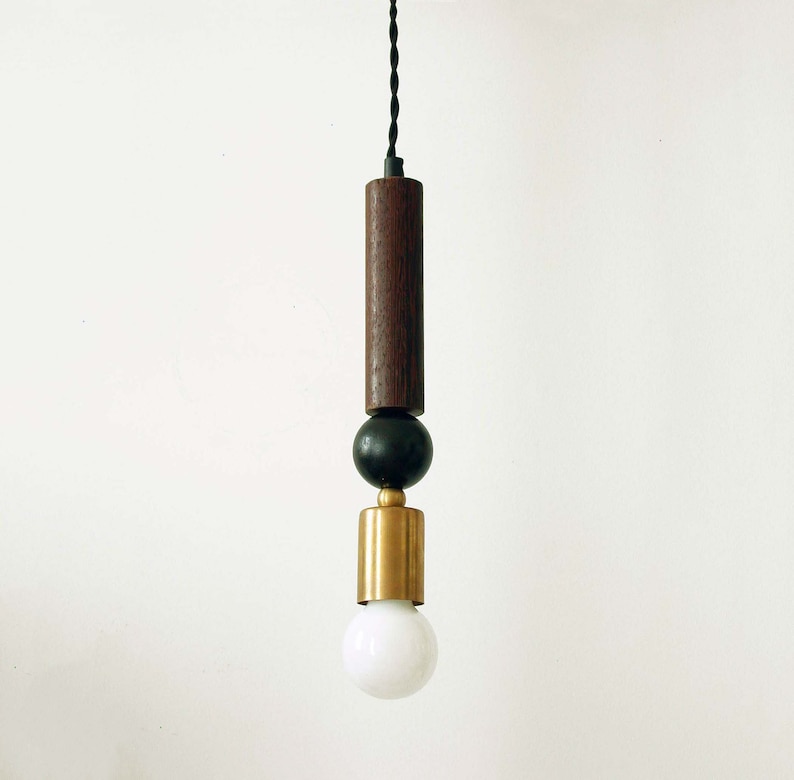 Black Gold Pendant Light Modern Wood Brass Kitchen Image 0