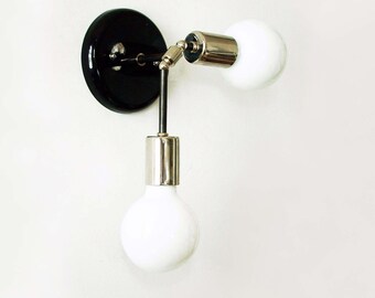 Lámpara de pared moderna de níquel, doble lámpara de cromo negro