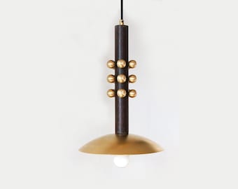 Black and Brass Pendant Light - Modern Kitchen Island Fixture Lighting - Wenge Wood Pendant Entry Lights