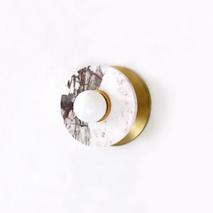 Calacatta Viola Mármol y Latón Minimalista Sconce Luz Vanidad Mármol Iluminación Baño Calacatta Viola Accesorio Luz Foyer Luz Mesita de noche
