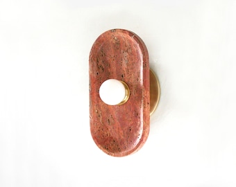 Red Travertine Stone and Brass Oval Minimalist Fixture Light - Travertine Bathroom Wall Sconce - Kitchen Lamp