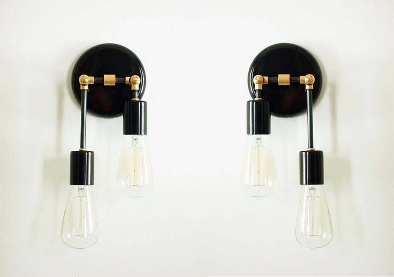 Double Wall Sconce Black Lamp Modern Wall Lighting Bedroom Etsy