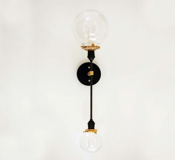 Double Glass Ball Vertical Sconce Gold Black Wall Lighting Etsy