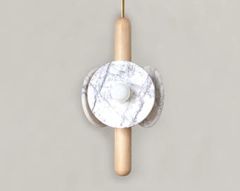 Triple Lilac Marble and Maple Wood Chandelier Marble Triple Kitchen Island Pendant Lights Dining Room Chandelier Foyer Marble Pendant Light