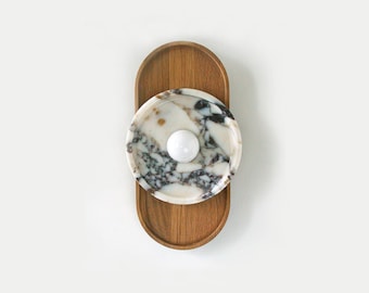 Calacatta Marble Wall Sconce - Modern White Oak Bathroom Light