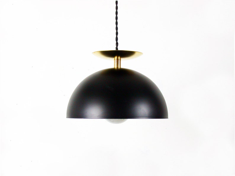 Mid Century Modern Black Pendant Lamp Black and Brass Pendant Etsy