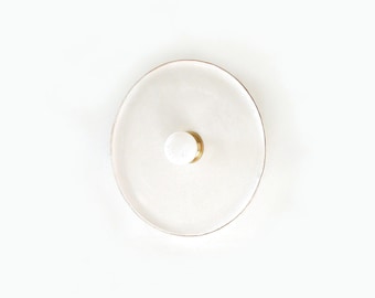 White Ceramic Wall Sconce with Gold Edge - Porcelain Bathroom Lamp
