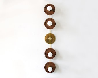 RESERVED for KAITLYN Quattro Walnut and Brass Long Sconce Light Living Room Quattro Wall Fixture Light Entry Quattro Brass Sconce