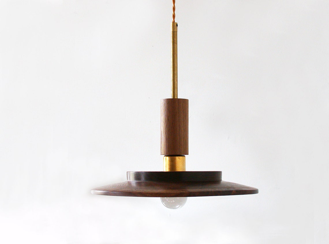 Walnut and Brass Eclectic Pendant Light Dining Room Walnut Etsy