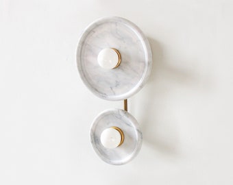 White Marble & Brass Modern Double Wall Sconce Vanity Lighting