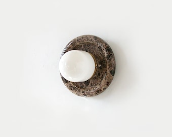 Dark Emperador and White Glass Shade Round Vanity Fixture Light -  Marble Bathroom Light Sconce -  Kitchen Lighting