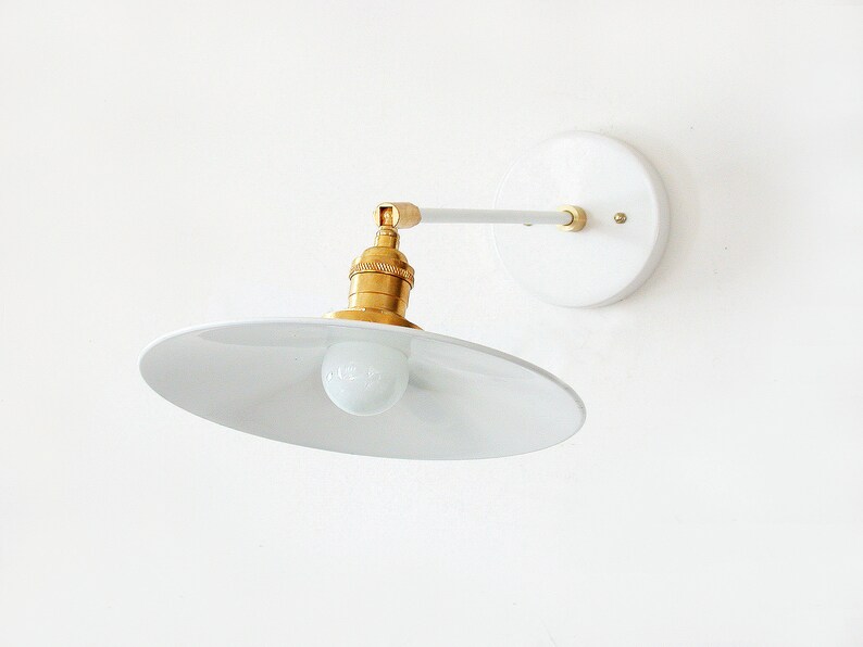 Lámpara de aplique de pared de sombra de metal blanco industrial Lámpara de aplique industrial ajustable Luz de pared Iluminación de cocina Lámpara de aplique de pared de cocina Aplique imagen 5