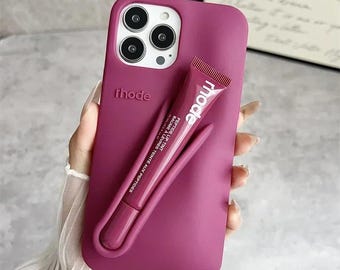 Personalized Silicone Phone Case with Lipstick Holder | iPhone 17 16 15 Series Lip Cover
