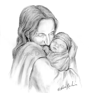 Print Glimpse of Heaven Jesus Christ Holding a Newborn Baby image 1